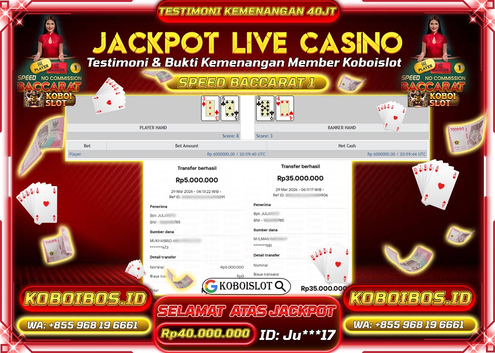 BUKTI KEMENANGAN LIVE CASINO SPEED BACCARAT 1 Rp40.000.000,- LUNAS