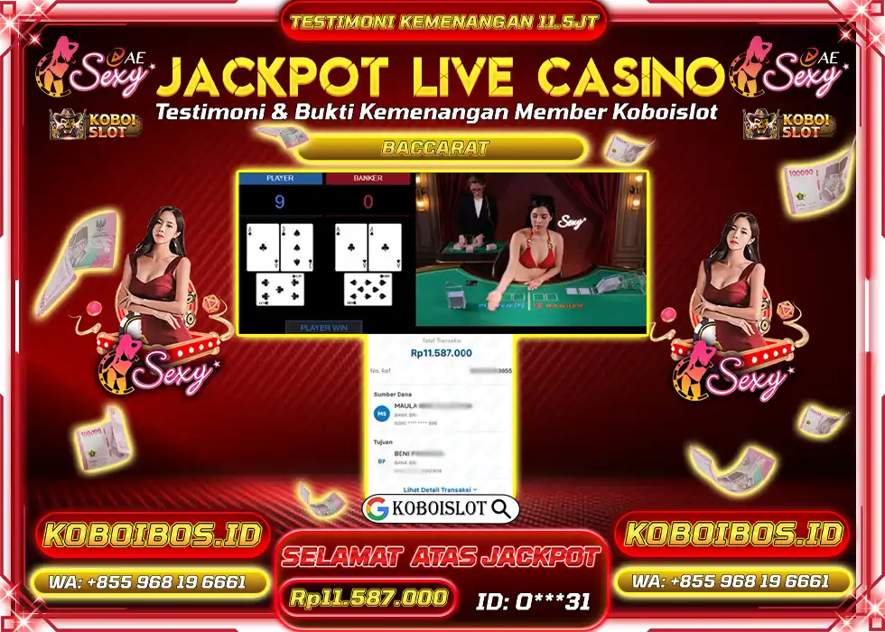 BUKTI KEMENANGAN LIVE CASINO BACCARAT AE SEXY Rp11.587.000,- LUNAS