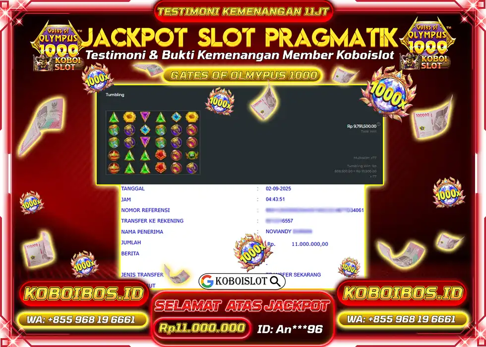 BUKTI KEMENANGAN An*** SLOT GACOR GATES OF OLYMPUS 1000 Rp11.000.000,- LUNAS