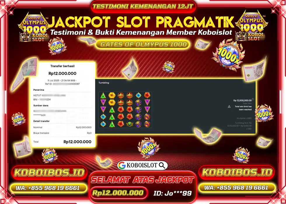 BUKTI KEMENANGAN SLOT GACOR GATES OF OLYMPUS 1000 Jo*** Rp12.000.000,- LUNAS