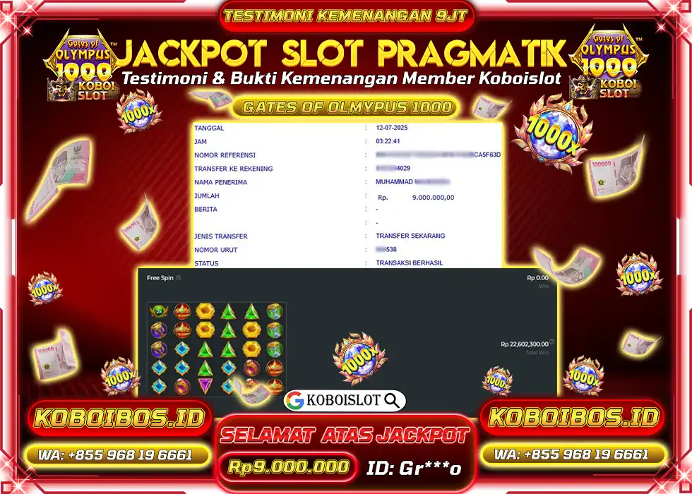 BUKTI KEMENANGAN SLOT GACOR GATES OF OLYMPUS 1000 Gr*** Rp9.000.000,- LUNAS