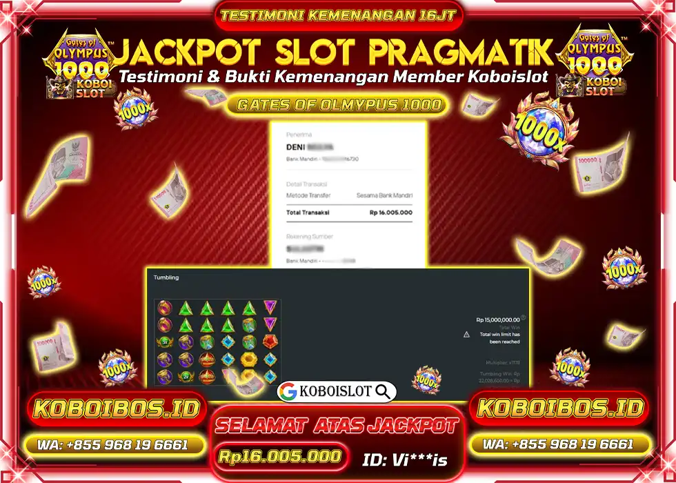 BUKTI KEMENANGAN SLOT GACOR GATES OF OLYMPUS 1000 Rp16.005.000,- LUNAS