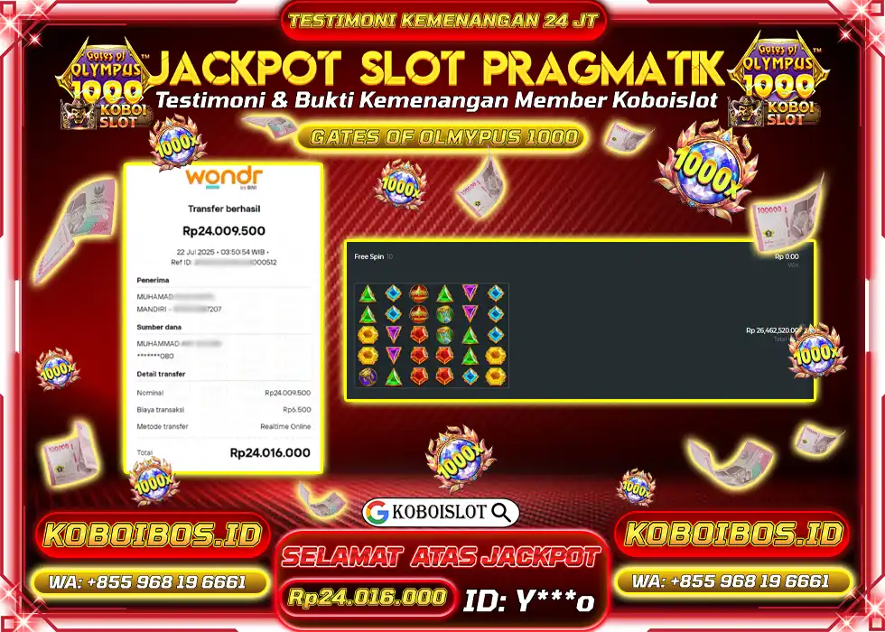 BUKTI KEMENANGAN SLOT GACOR GATES OF OLYMPUS 1000 Rp24.016.000,- LUNAS