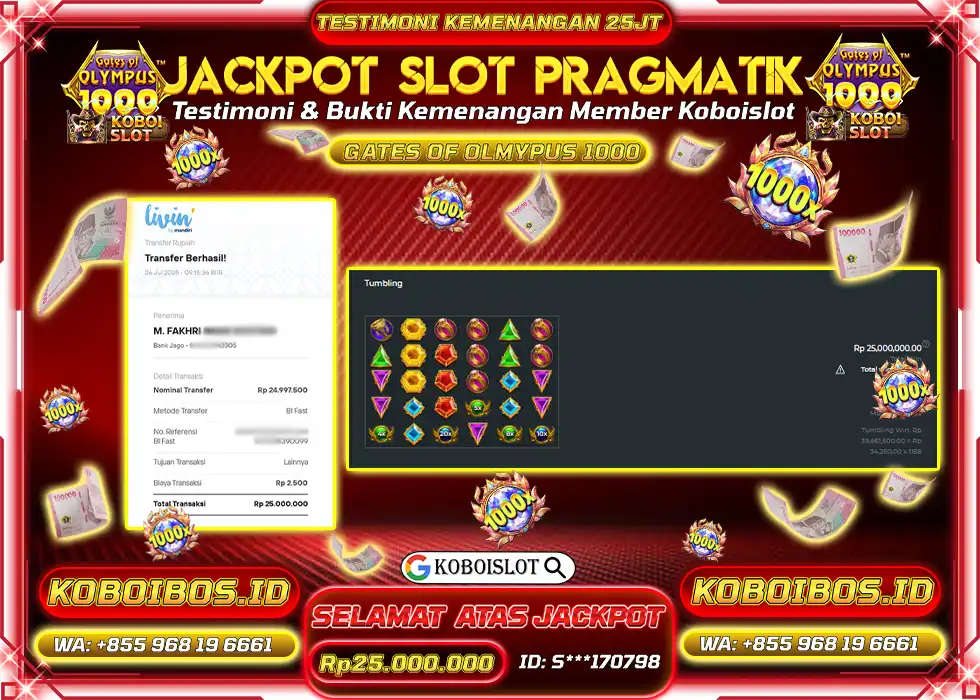 BUKTI KEMENANGAN SLOT GACOR GATES OF OLYMPUS 1000 Rp25.000.000,- LUNAS
