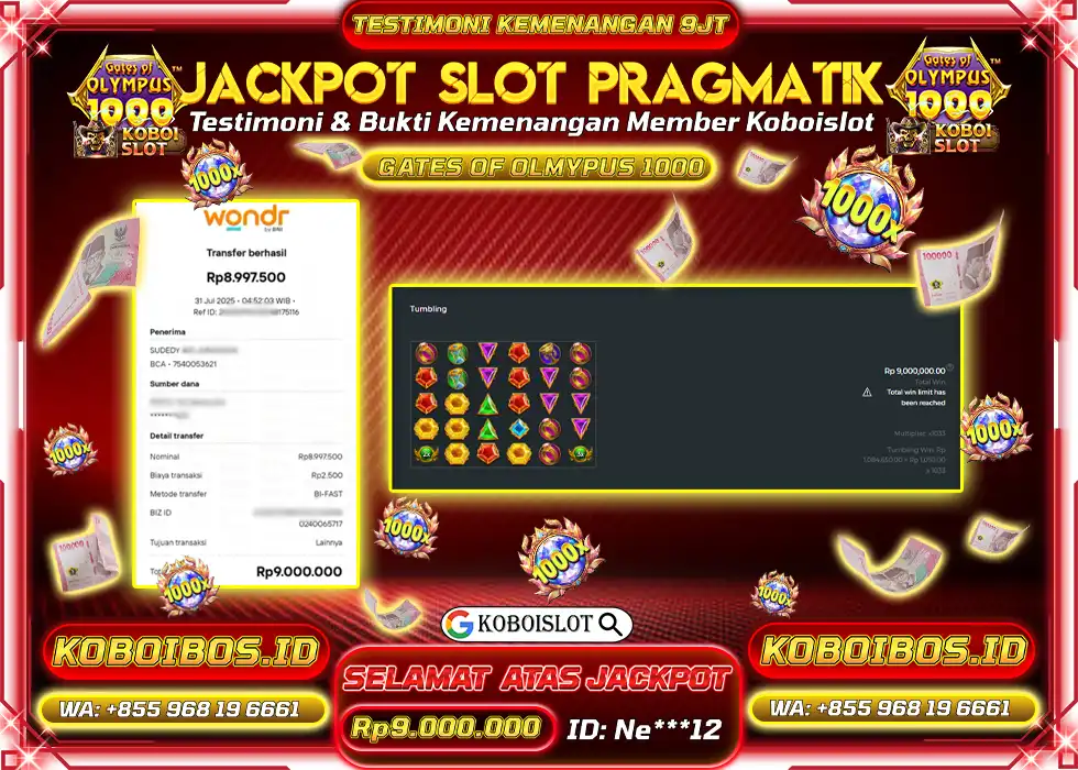 BUKTI KEMENANGAN Ne*** SLOT GACOR GATES OF OLYMPUS 1000 Rp9.000.000,- LUNAS