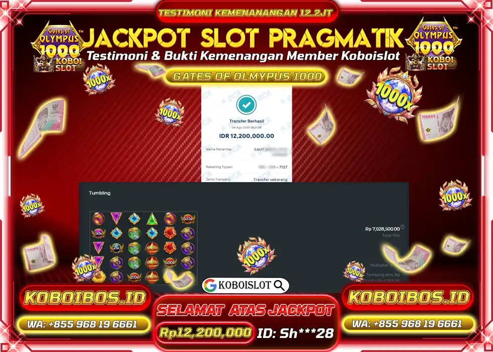 BUKTI KEMENANGAN SLOT GACOR GATES OF OLYMPUS 1000 Rp12.200.000,- LUNAS