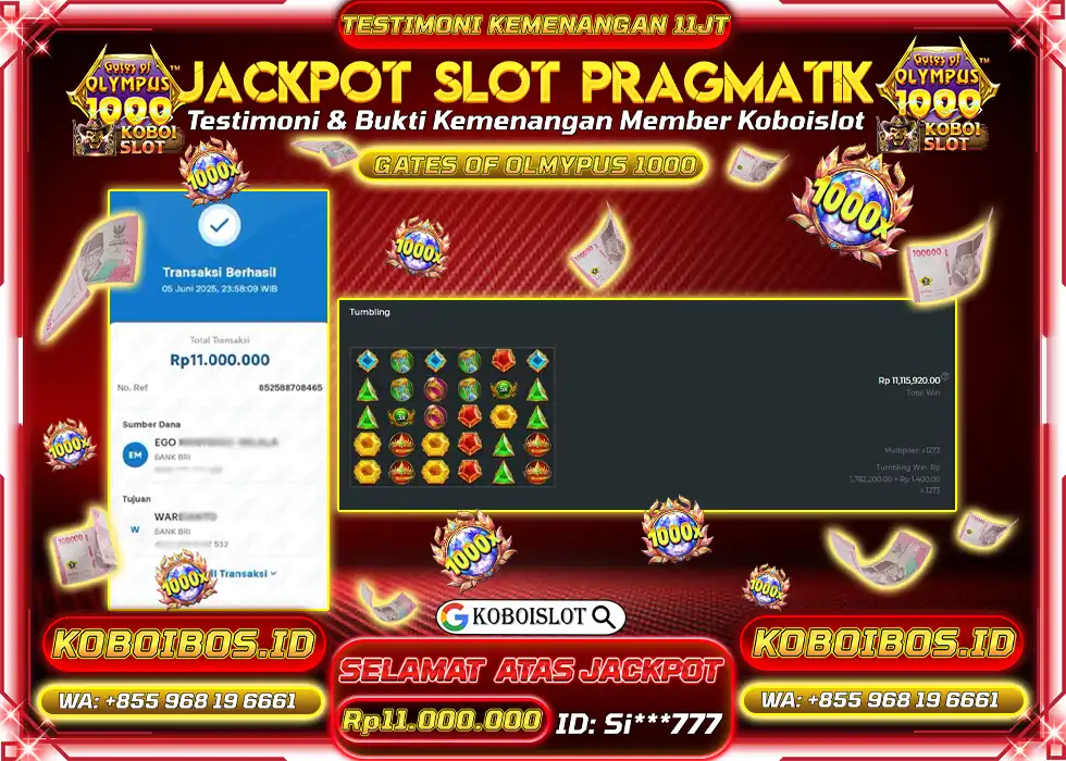 BUKTI KEMENANGAN SLOT GACOR GATES OF OLYMPUS 1000 Rp11.000.000,- LUNAS