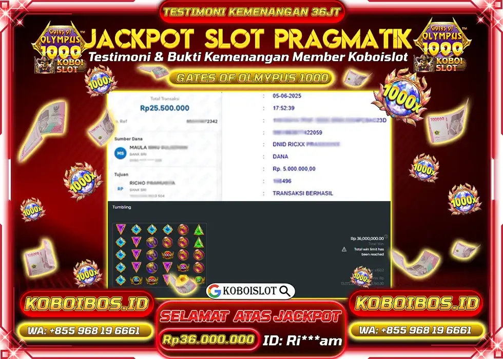 BUKTI KEMENANGAN SLOT GACOR GATES OF OLYMPUS 1000 Rp36.000.000,- LUNAS