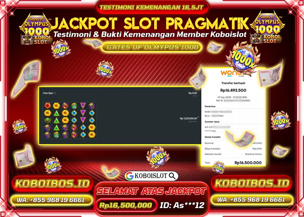 BUKTI KEMENANGAN SLOT GACOR GATES OF OLYMPUS 1000 Rp16.500.000,- LUNAS