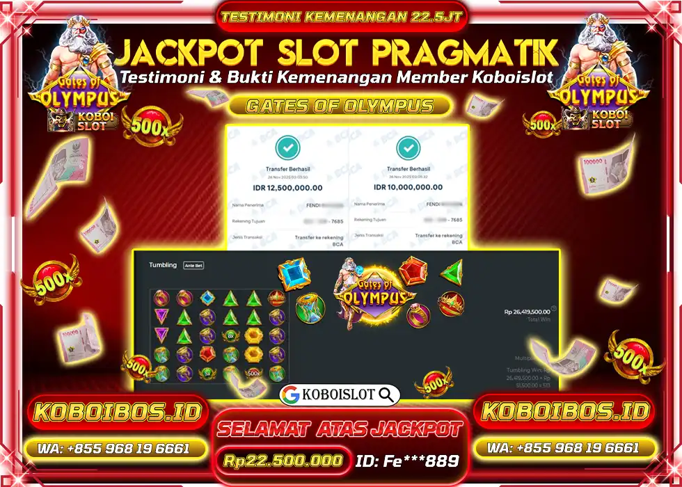 BUKTI KEMENANGAN SLOT GACOR GATES OF OLYMPUS Rp22.500.000,- LUNAS