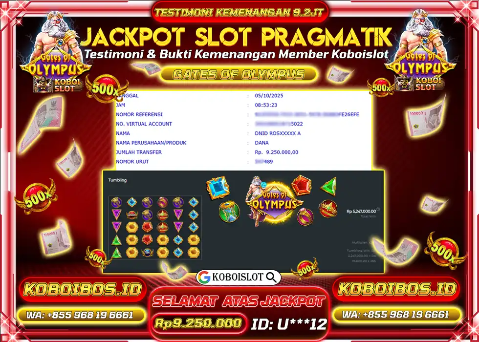BUKTI KEMENANGAN SLOT GACOR GATES OF OLYMPUS Rp9.250.000,- LUNAS