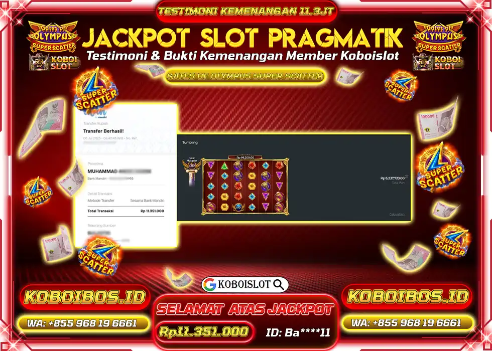 BUKTI KEMENANGAN SLOT GACOR GATES OF OLYMPUS SUPER SCATTER Rp11.351.000,- LUNAS