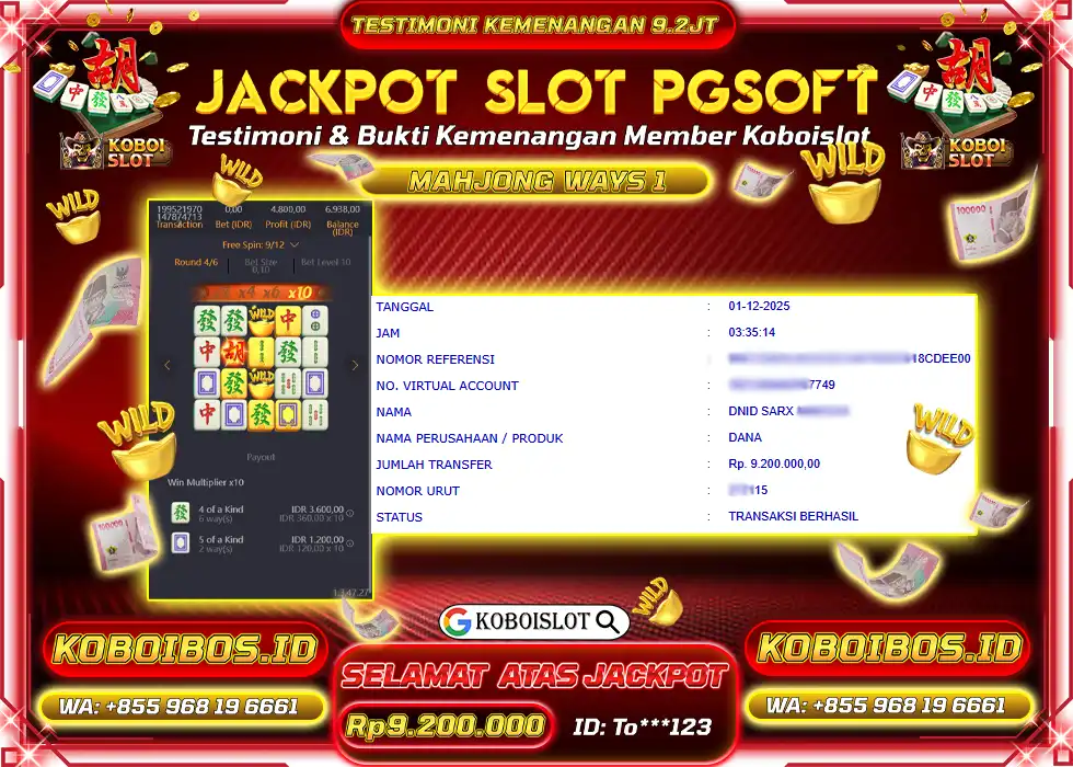 BUKTI KEMENANGAN SLOT GACOR MAHJONG WAYS 1 Rp9.200.000,- LUNAS
