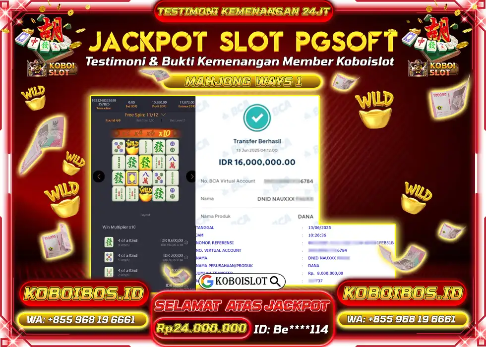 BUKTI KEMENANGAN SLOT GACOR MAHJONG WAYS 1 Rp24.000.000,- LUNAS
