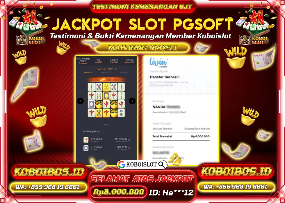 BUKTI KEMENANGAN He*** SLOT GACOR MAHJONG WAYS 1 Rp8.000.000,- LUNAS