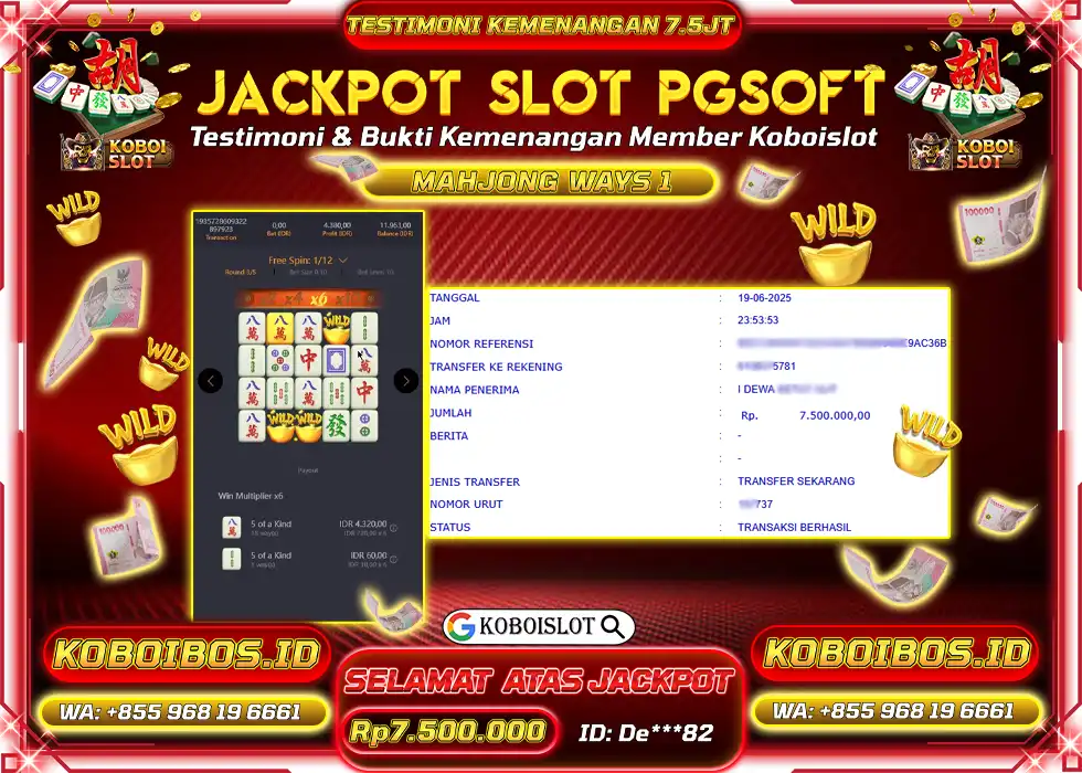 BUKTI KEMENANGAN SLOT GACOR MAHJONG WAYS 1 De*** Rp7.500.000,- LUNAS