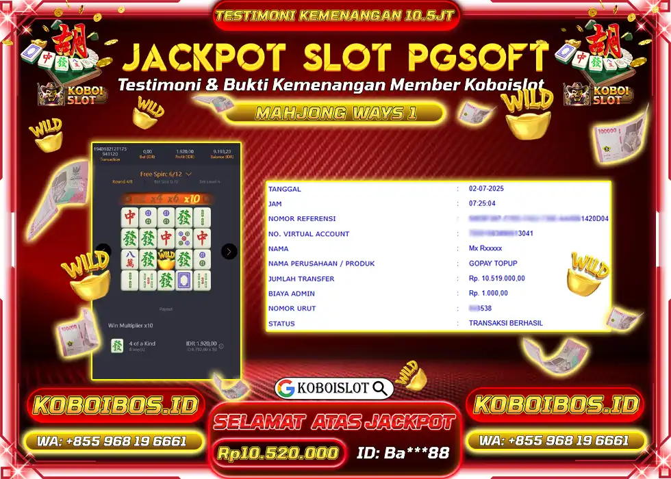 BUKTI KEMENANGAN SLOT GACOR MAHJONG WAYS 1 Rp10.520.000,- LUNAS