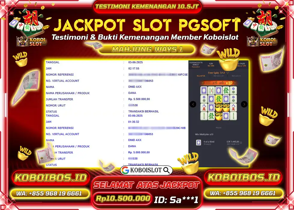 BUKTI KEMENANGAN SLOT GACOR MAHJONG WAYS 1 Rp10.500.000,- LUNAS