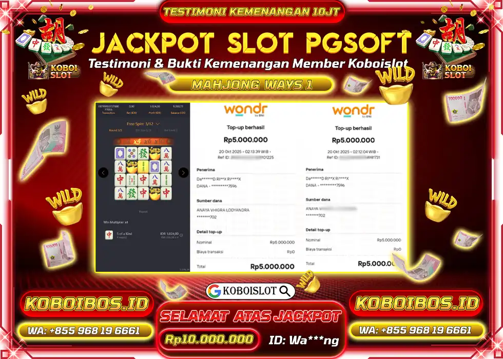BUKTI KEMENANGAN ID Wa*** SLOT GACOR MAHJONG WAYS 1 Rp10.000.000,- LUNAS