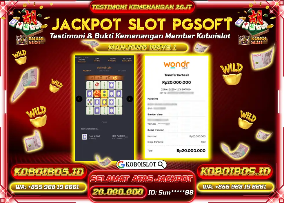 BUKTI KEMENANGAN SLOT GACOR MAHJONG WAYS 1 KOBOISLOT Rp20.000.000,- LUNAS