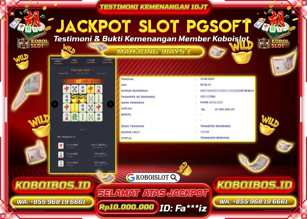 BUKTI KEMENANGAN SLOT GACOR MAHJONG WAYS 1 Fa*** Rp10.000.000,- LUNAS
