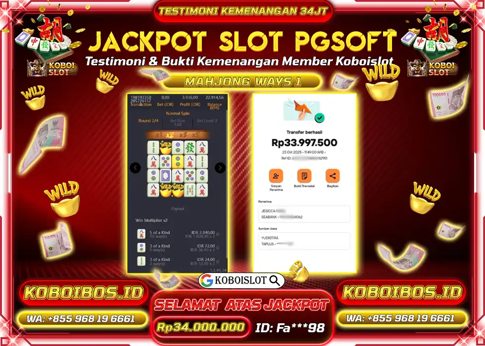 BUKTI KEMENANGAN SLOT GACOR MAHJONG WAYS 1 Rp34.000.000,- LUNAS