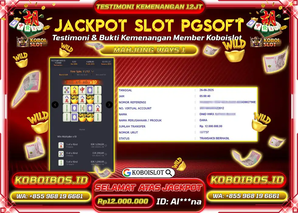 BUKTI KEMENANGAN SLOT GACOR MAHJONG WAYS 1 Al*** Rp12.000.000,- LUNAS