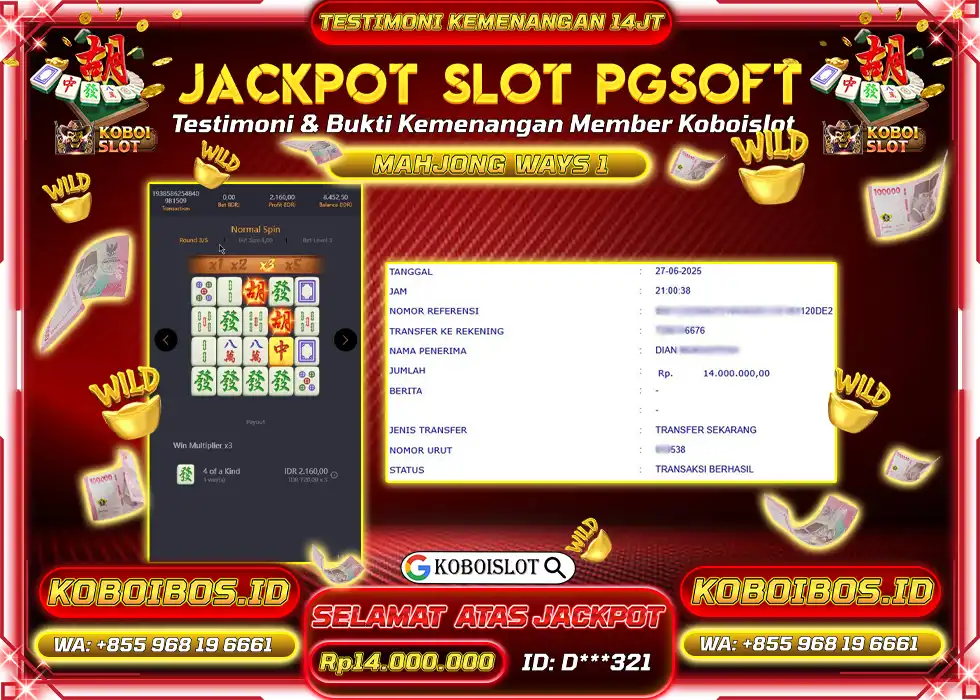 BUKTI KEMENANGAN SLOT GACOR MAHJONG WAYS 1 Rp14.000.000,- LUNAS