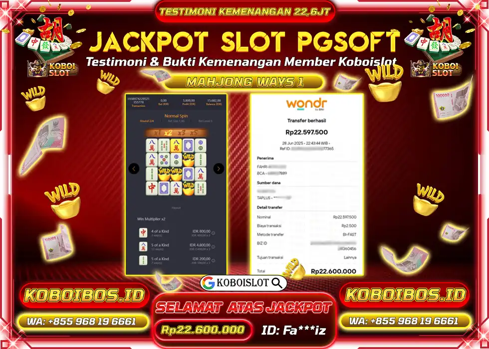BUKTI KEMENANGAN SLOT GACOR MAHJONG WAYS 1 Rp22.600.000,- LUNAS