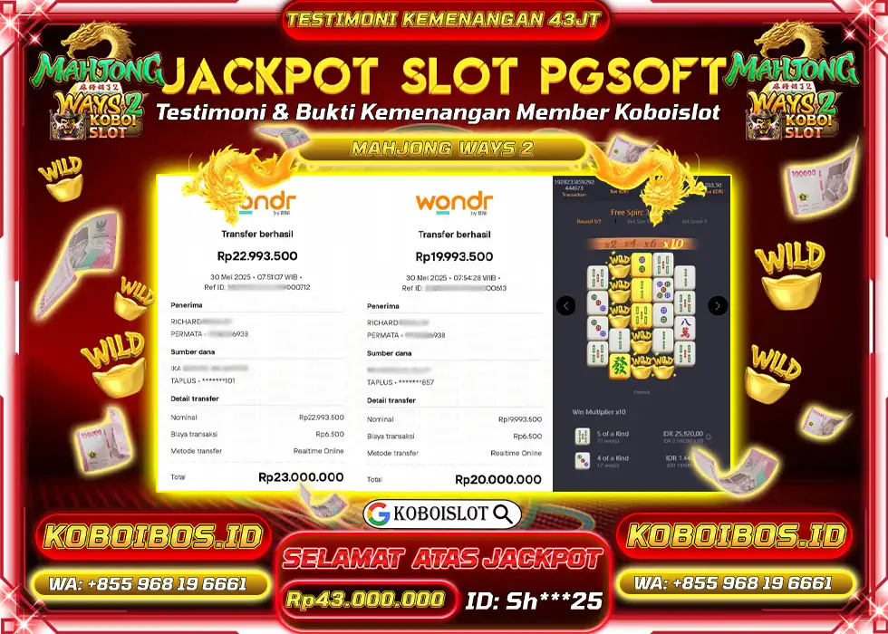 BUKTI KEMENANGAN SLOT GACOR MAHJONG WAYS 2 Rp43.000.000,- LUNAS