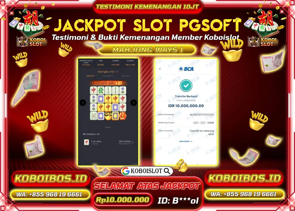 BUKTI KEMENANGAN B*** SLOT GACOR MAHJONG WAYS 1 Rp10.000.000,- LUNAS