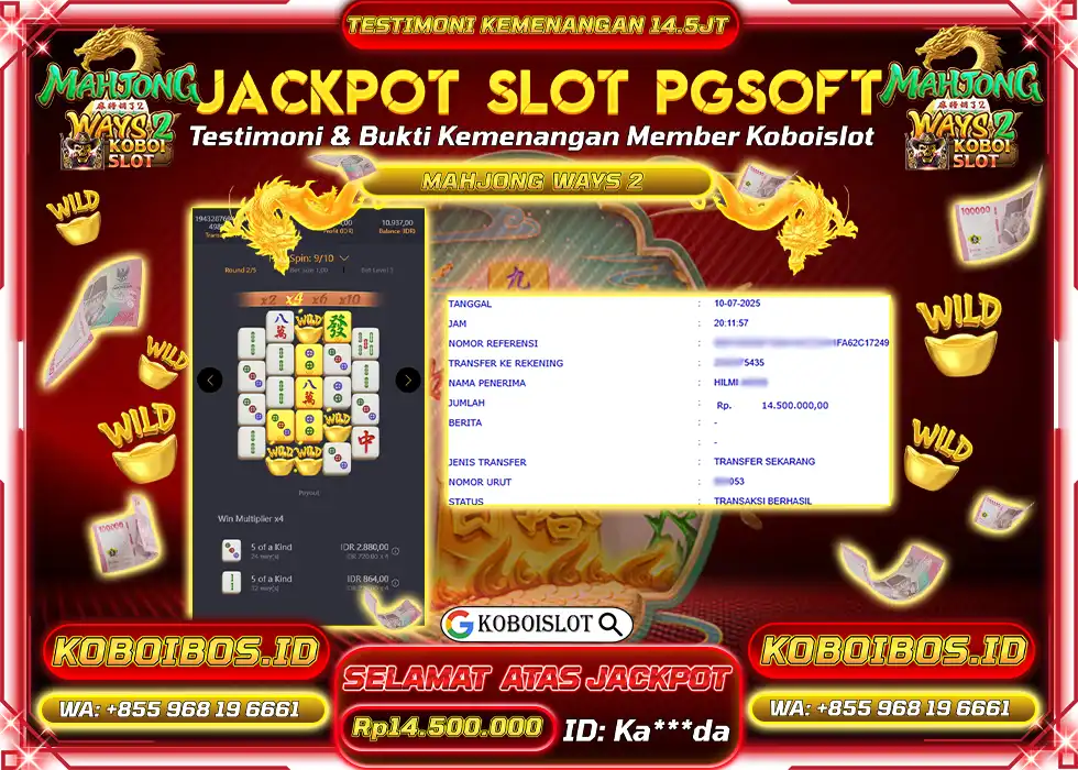 BUKTI KEMENANGAN SLOT GACOR MAHJONG WAYS 2 Rp14.500.000,- LUNAS