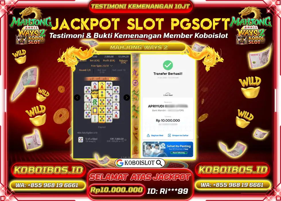 BUKTI KEMENANGAN Ri*** SLOT GACOR MAHJONG WAYS 2 Rp10.000.000,- LUNAS