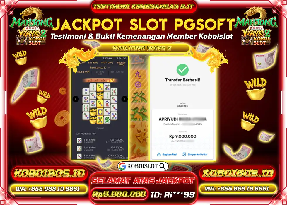 BUKTI KEMENANGAN Ri*** SLOT GACOR MAHJONG WAYS 2 Rp9.000.000,- LUNAS