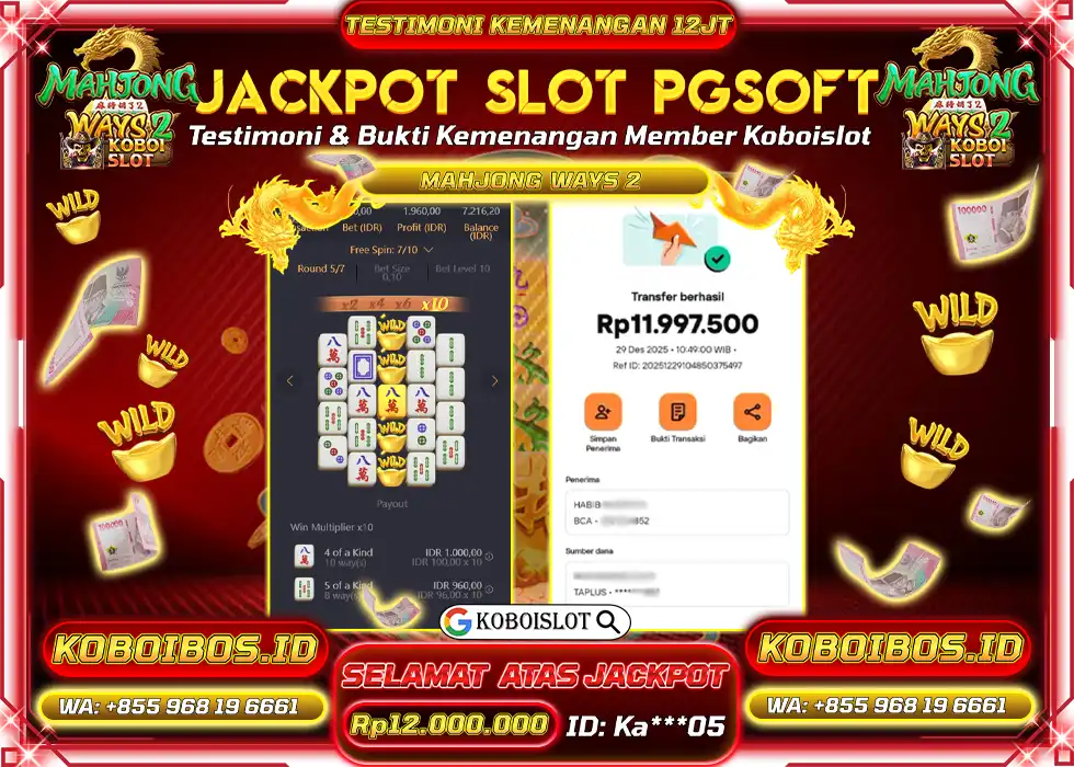 BUKTI KEMENANGAN Ka*** SLOT GACOR MAHJONG WAYS 2 Rp12.000.000,- LUNAS