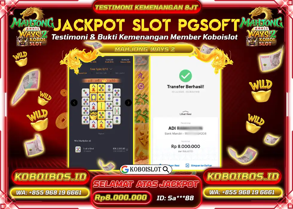 BUKTI KEMENANGAN Sa*** SLOT GACOR MAHJONG WAYS 2 Rp8.000.000,- LUNAS