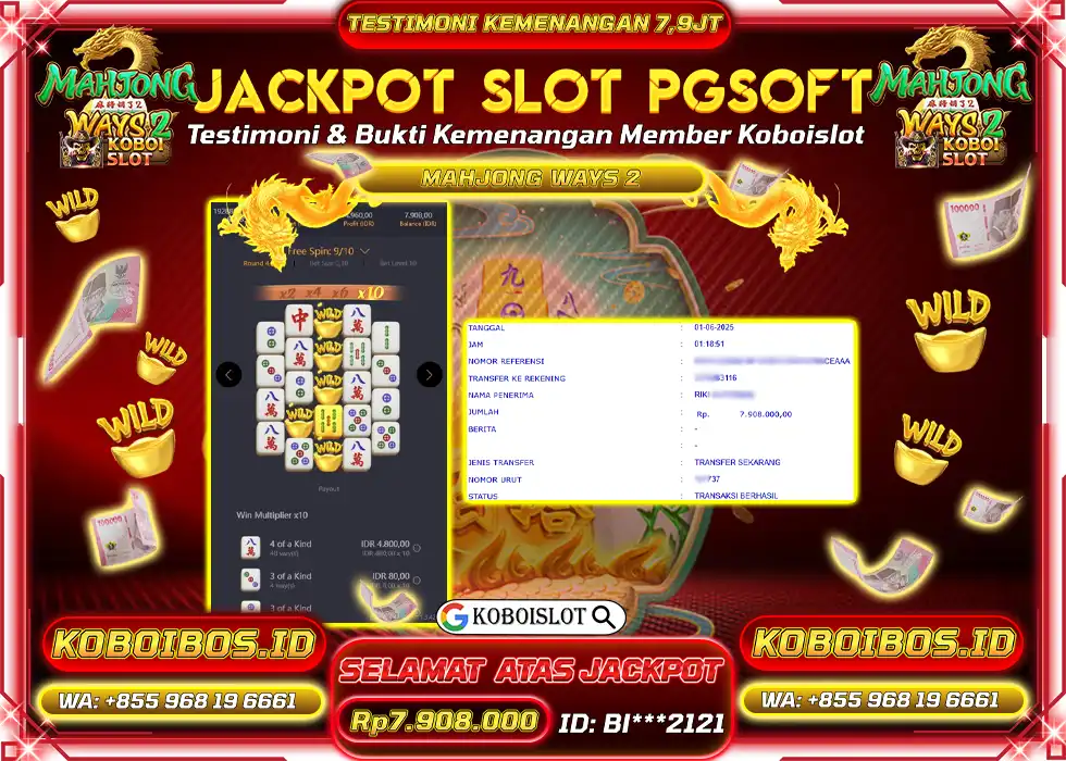 BUKTI KEMENANGAN SLOT GACOR MAHJONG WAYS 2 Rp7.908.000,- LUNAS