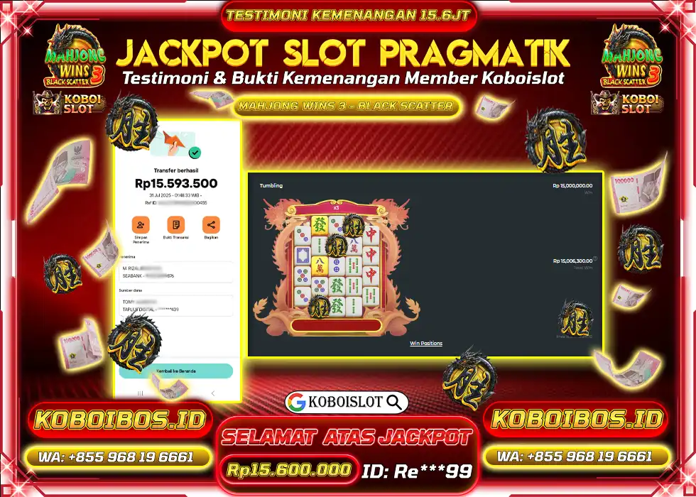 BUKTI KEMENANGAN SLOT GACOR MAHJONG WINS 3 - BLACK SCATTER Rp15.600.000,- LUNAS