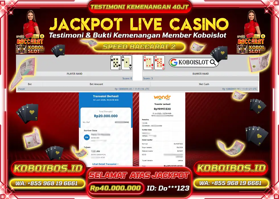 BUKTI KEMENANGAN LIVE CASINO SPEED BACCARAT 2 Rp40.000.000,- LUNAS
