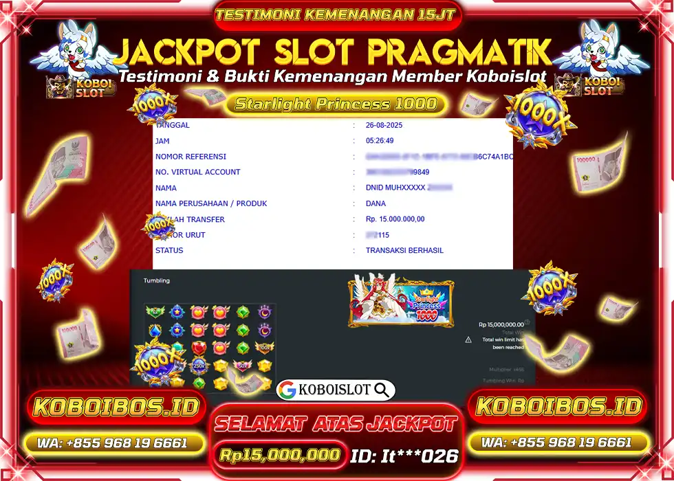 BUKTI KEMENANGAN It*** SLOT GACOR STARLIGHT PRINCESS 1000 Rp15.000.000,- LUNAS