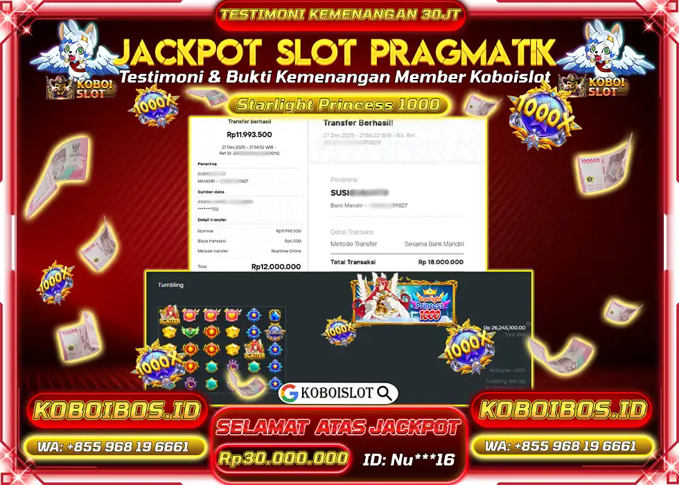 BUKTI KEMENANGAN SLOT GACOR STARLIGHT PRINCESS 1000 Rp30.000.000,- LUNAS