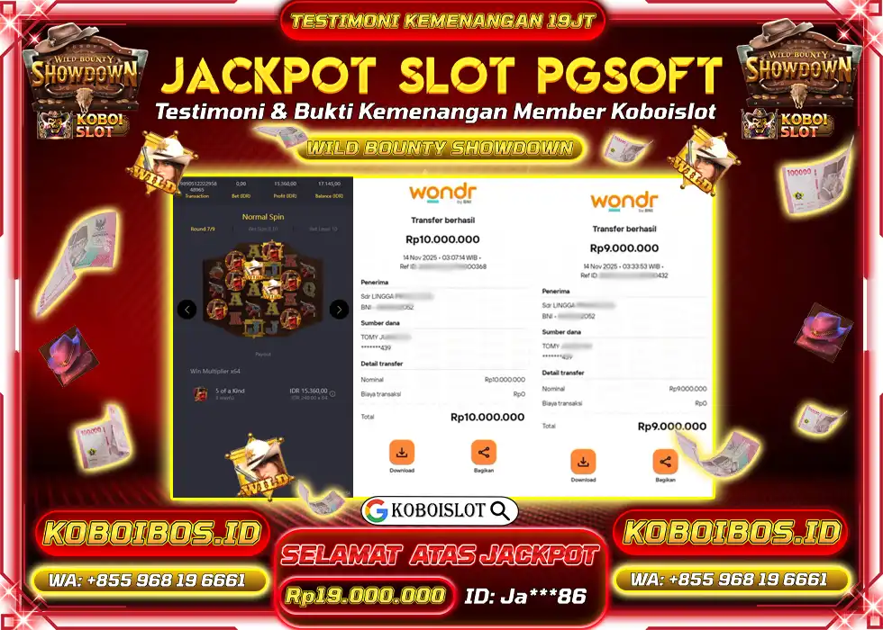 BUKTI KEMENANGAN SLOT GACOR WILD BOUNTY SHOWDOWN Rp19.000.000,- LUNAS