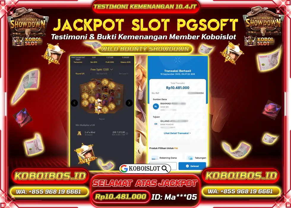 BUKTI KEMENANGAN SLOT GACOR WILD BOUNTY SHOWDOWN Rp10.481.000,- LUNAS